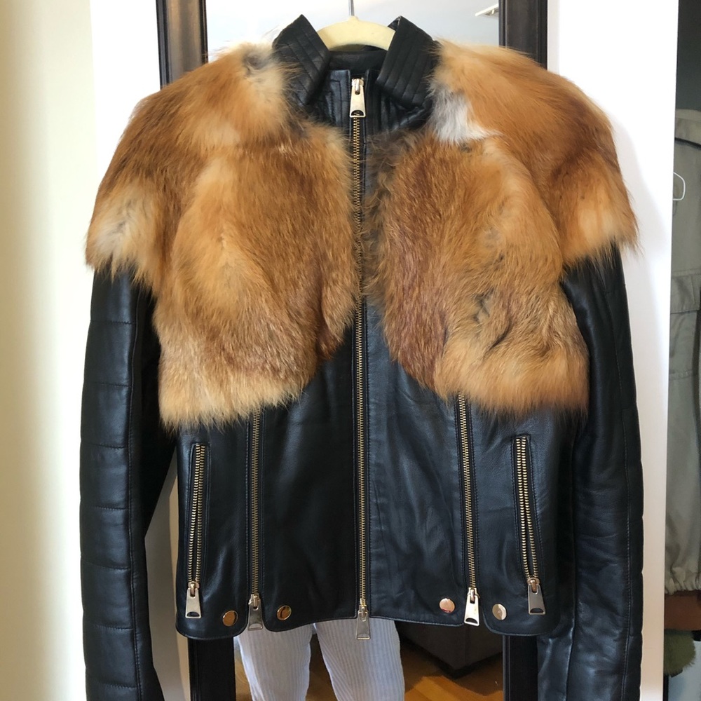 Real lambskin leather jacket with raccoon fur trim